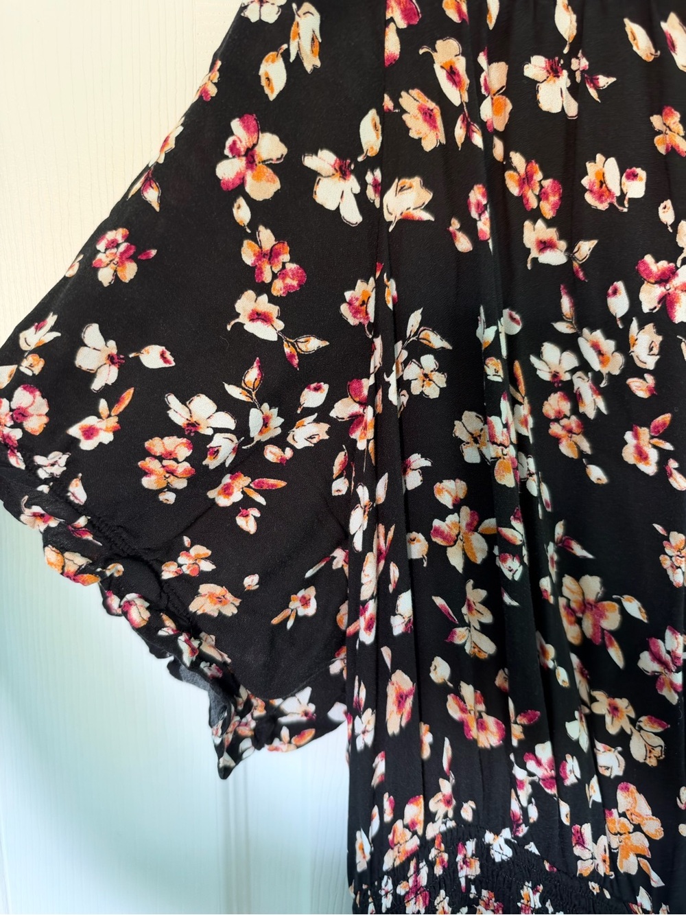 Penningtons Black Floral Midi Dress with Pink and Cream Blooms - Picture 3 of 10